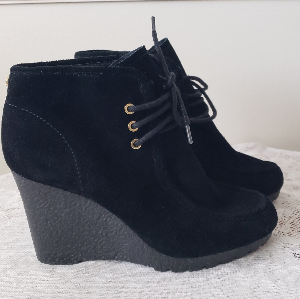 MICHAEL Michael Kors Rory Lace Up Wedge Booties Ankle Boots Suede Black Size 8.5 - Picture 13 of 14